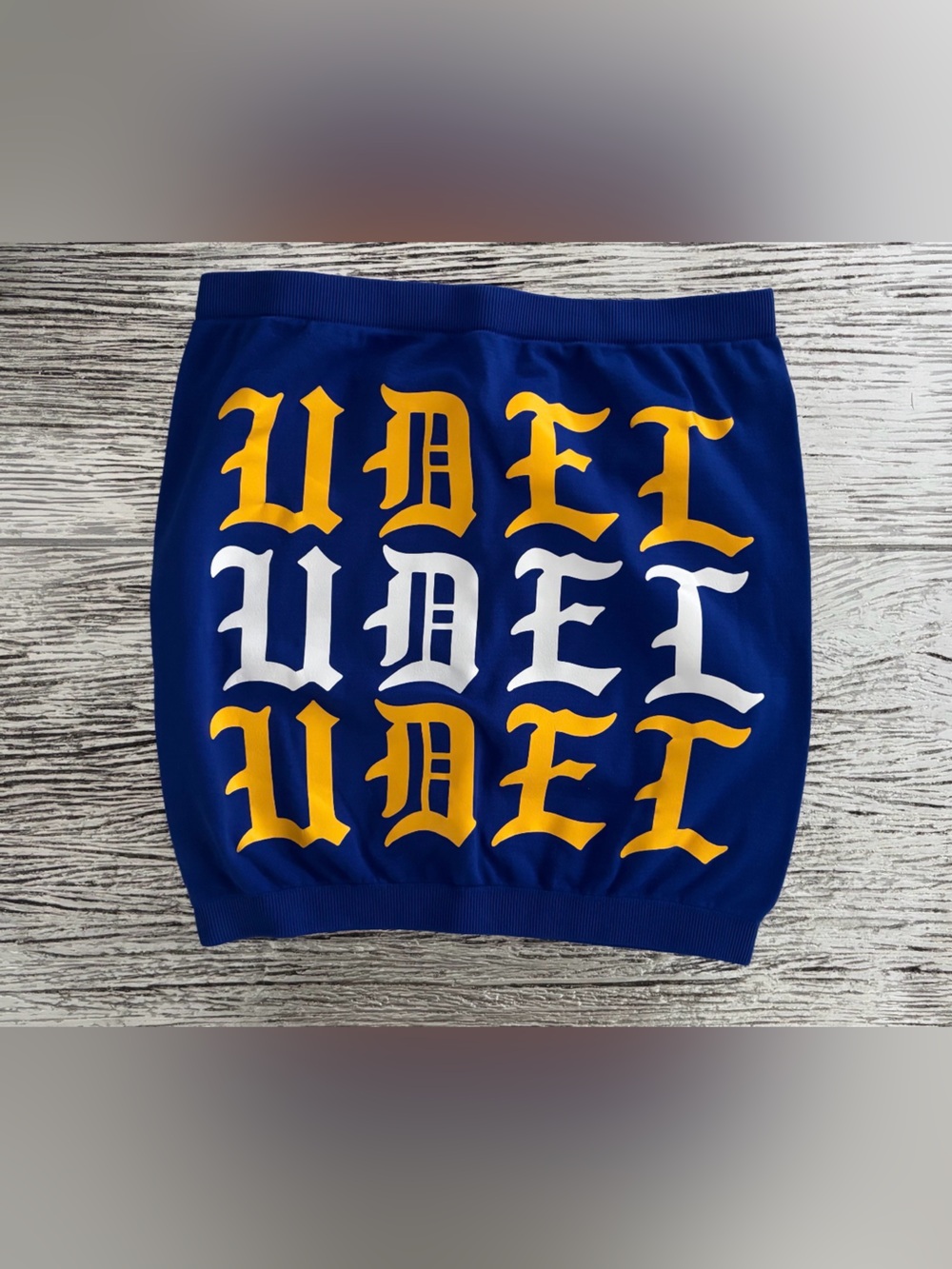 Blue Graphic Tube Top with Yellow & White Gothic Print